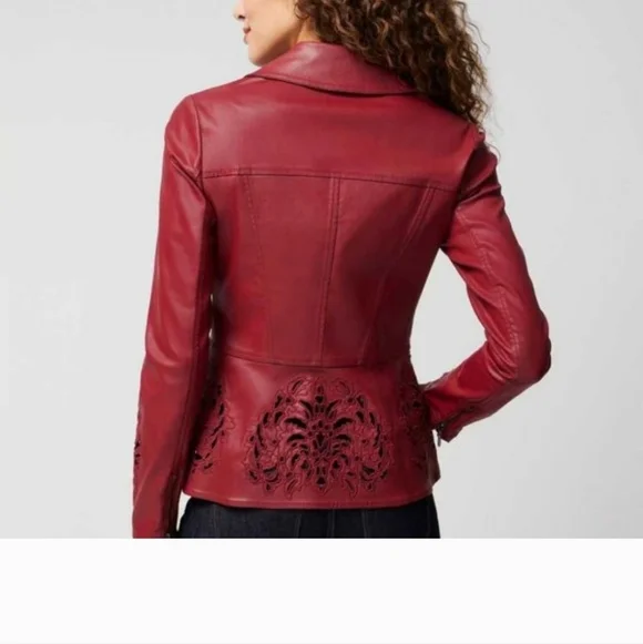 ๐ค๐คWhite House Black Market Burgundy Denim Coated Jacket - Size Small/0 - Picture 3 of 16